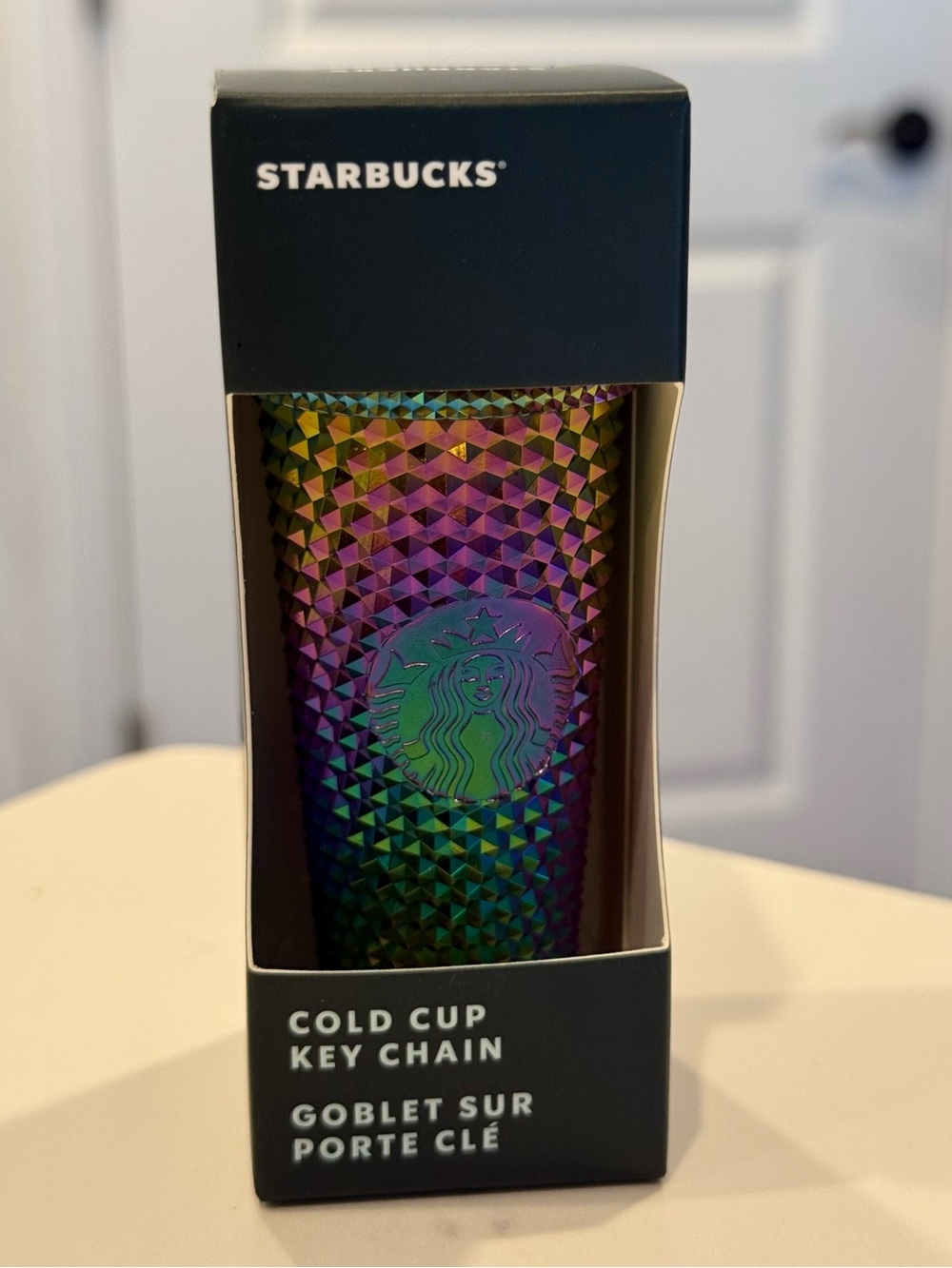 Starbucks 2023 Rainbow Oil Slick Studded Cold Cup Tumbler Keychain /ornament NEW